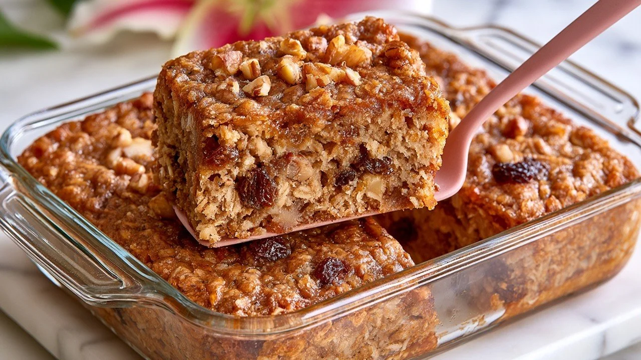 Healthy cake made with oatmeal, yogurt, and apple without flour and sugar
